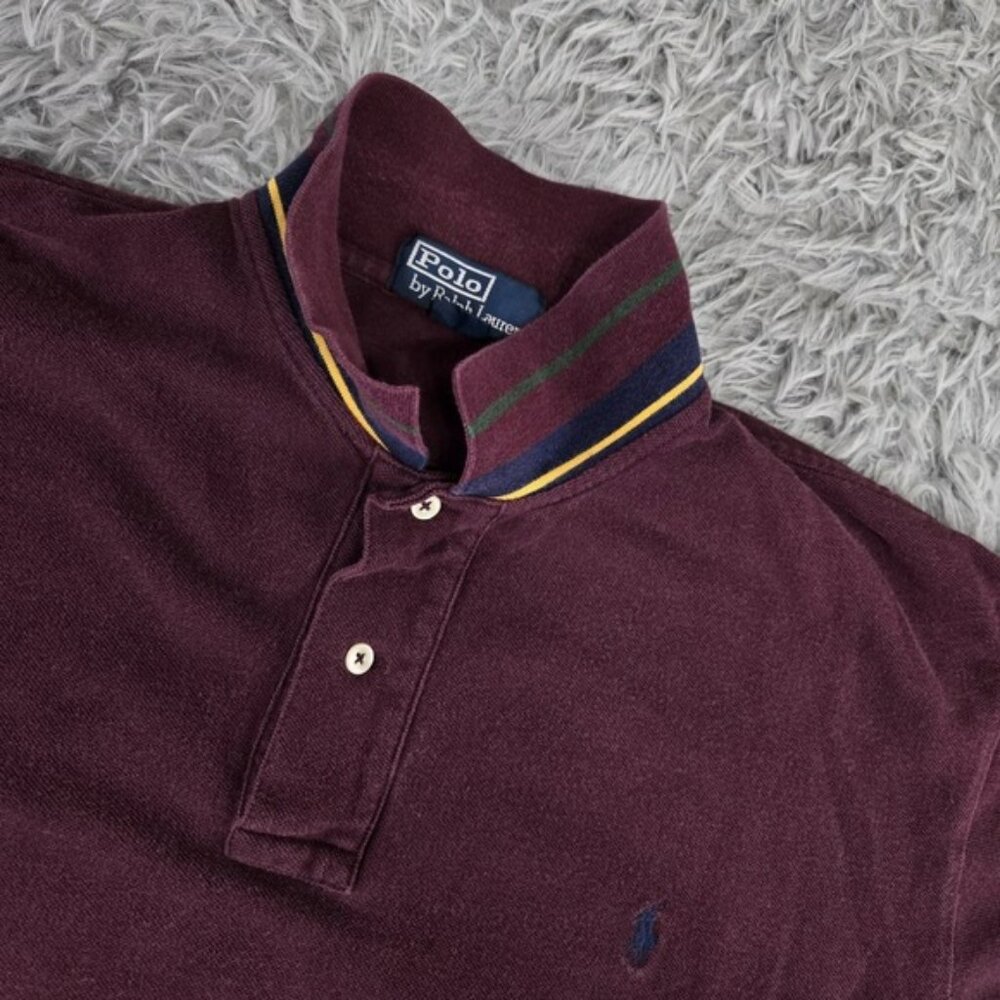 Polo Ralphh Lauren Mens Large Purple S/S‎ Flip Collar Cotton Preppy Rugby Polo